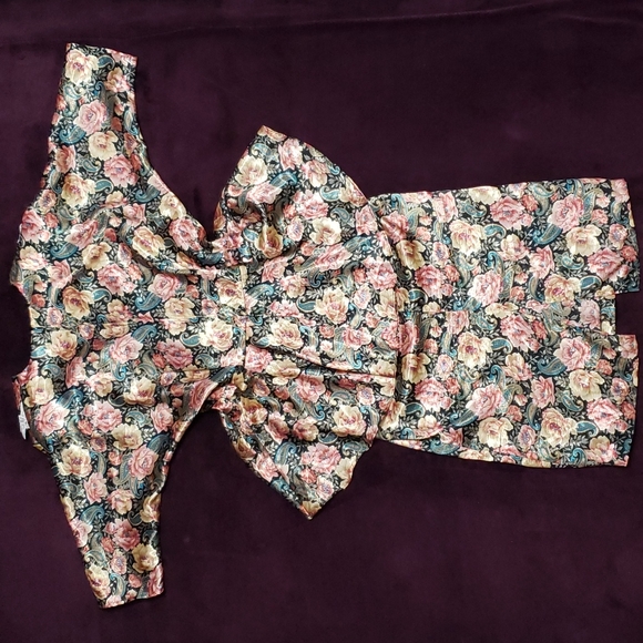 RARE!! Vintage Floral & Lace Peplum V Neck Pencil Skirt Formal Mini Midi Dress - Picture 4 of 11